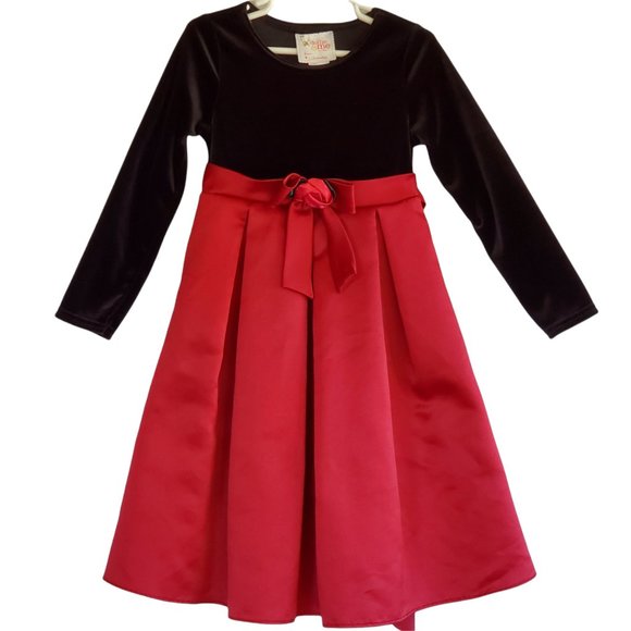 Dollie & Me Black Red Fancy Party Flared Swing Dress Girls 6 Lined Long Sleeve - Picture 1 of 9